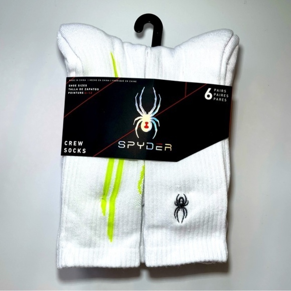 Spyder men’s crew socks 6 pack size 6-12 white black blue green